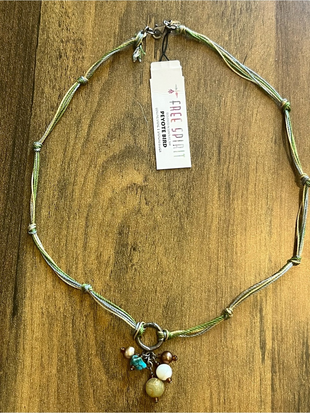 NWT Peyote Bird Turquoise Pearl Multi Strand Cord Cluster Pendant Necklace